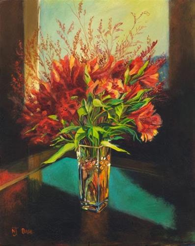 "Still Life Flower Art Painting Red Flowers by Colorado Artist Nancee Jean Busse" original fine art by Nancee Busse "Still Life Flower Art Painting Red Flowers by Colorado Artist Nancee Jean Busse" original fine art by Nancee Busse