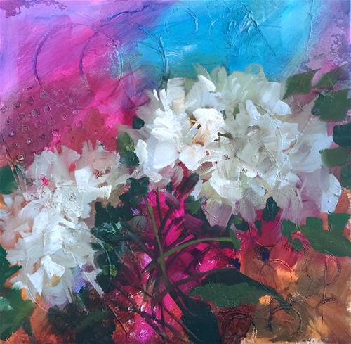 "Italian Sunset Hydrangeas and Countdown to Painting Brilliant Colors" original fine art by Nancy Medina "Italian Sunset Hydrangeas and Countdown to Painting Brilliant Colors" original fine art by Nancy Medina
