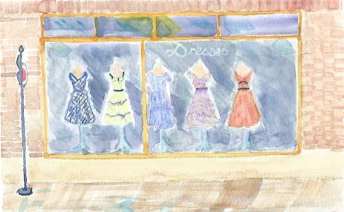 "Dress Shop Bus Stop" original fine art by Laura Denning "Dress Shop Bus Stop" original fine art by Laura Denning