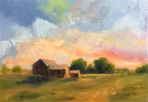 "Barns in the Evening" original fine art by Jean Fitzgerald "Barns in the Evening" original fine art by Jean Fitzgerald