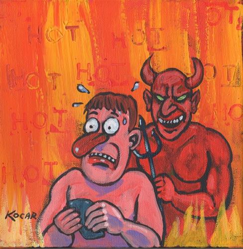 "Texting in Hell" original fine art by George Kocar "Texting in Hell" original fine art by George Kocar