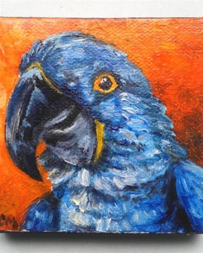 "Mini Oil Painting Bird Amazon Blue Parrot Pet Portrait" original fine art by Camille Morgan "Mini Oil Painting Bird Amazon Blue Parrot Pet Portrait" original fine art by Camille Morgan