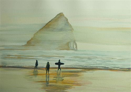 "Haystack Rock Sunset" original fine art by Laura Denning "Haystack Rock Sunset" original fine art by Laura Denning