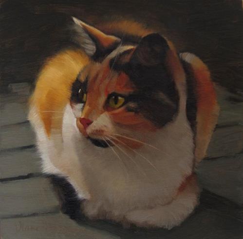 "Neighbor Cat, painting of a calico cat" original fine art by Diane Hoeptner "Neighbor Cat, painting of a calico cat" original fine art by Diane Hoeptner