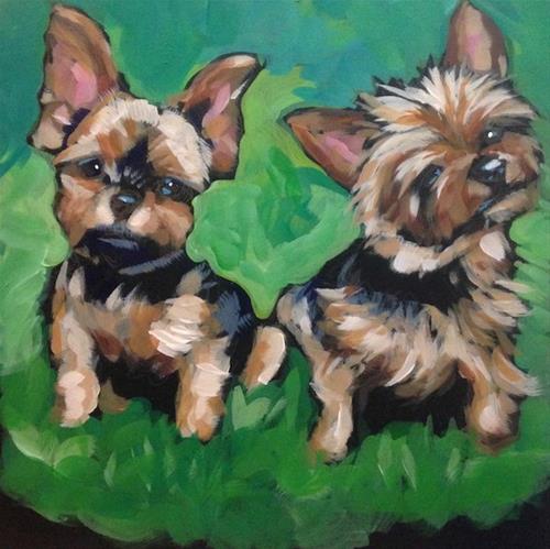 "Double Yorkies" original fine art by Kat Corrigan "Double Yorkies" original fine art by Kat Corrigan