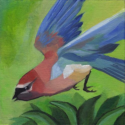"Waxwing in Flight" original fine art by J M Needham "Waxwing in Flight" original fine art by J M Needham