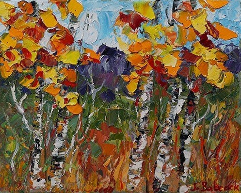 "Palette Knife Aspen Tree Colorado Landscape Painting Foothills Colorado by Colorado Impressionist" original fine art by Judith Babcock "Palette Knife Aspen Tree Colorado Landscape Painting Foothills Colorado by Colorado Impressionist" original fine art by Judith Babcock