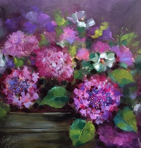 "Lace Cap Hydrangeas and a Lees Summit Workshop" original fine art by Nancy Medina "Lace Cap Hydrangeas and a Lees Summit Workshop" original fine art by Nancy Medina