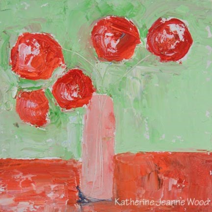 "Orange and green floral oil painting No 131" original fine art by Katie Jeanne Wood "Orange and green floral oil painting No 131" original fine art by Katie Jeanne Wood