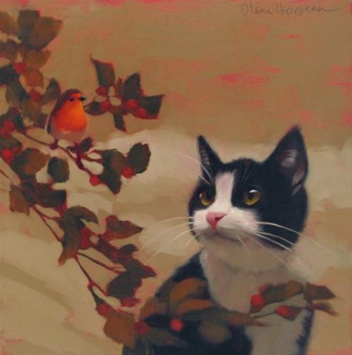 "Tuxi Sees Bird, Not enough time? Repeat this mantra." original fine art by Diane Hoeptner "Tuxi Sees Bird, Not enough time? Repeat this mantra." original fine art by Diane Hoeptner