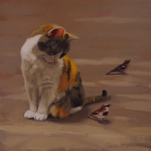 "Cat Considers Sparrow" original fine art by Diane Hoeptner "Cat Considers Sparrow" original fine art by Diane Hoeptner