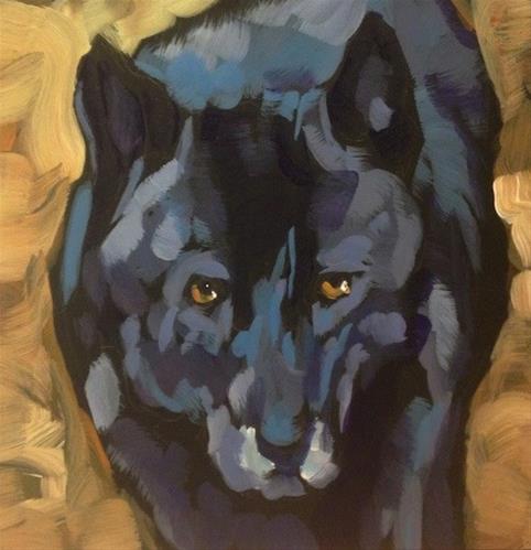"Black Wolf Portrait" original fine art by Kat Corrigan "Black Wolf Portrait" original fine art by Kat Corrigan