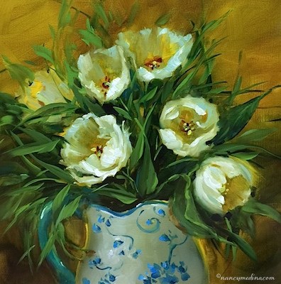 "Winter White Tulips - Flower Painting Classes and Workshops by Nancy Medina Art" original fine art by Nancy Medina "Winter White Tulips - Flower Painting Classes and Workshops by Nancy Medina Art" original fine art by Nancy Medina