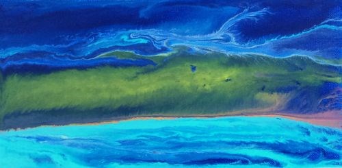 "Contemporary Abstract Seascape Painting,Coastal Art Reflecting Royal-Mini# 1 by International Cont" original fine art by Kimberly Conrad "Contemporary Abstract Seascape Painting,Coastal Art Reflecting Royal-Mini# 1 by International Cont" original fine art by Kimberly Conrad