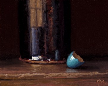 "Robin's Egg with Handmade Temmoku Bottle" original fine art by Abbey Ryan "Robin's Egg with Handmade Temmoku Bottle" original fine art by Abbey Ryan
