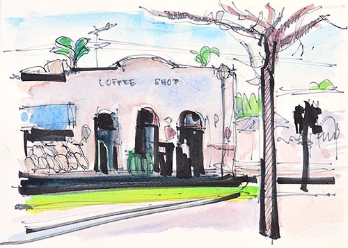 "Coffee Shop, Coronado" original fine art by Kevin Inman "Coffee Shop, Coronado" original fine art by Kevin Inman