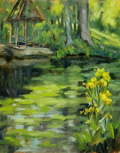 "Duckweed and wildflowers-en plein air" original fine art by Veronica Brown "Duckweed and wildflowers-en plein air" original fine art by Veronica Brown
