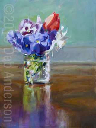 "Oil Painting: Pansy Bouquet" original fine art by Deb Anderson "Oil Painting: Pansy Bouquet" original fine art by Deb Anderson