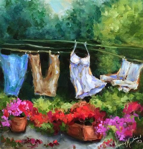 "French Laundry or Giving a Shirt the Slip - Paintings by Nancy Medina" original fine art by Nancy Medina "French Laundry or Giving a Shirt the Slip - Paintings by Nancy Medina" original fine art by Nancy Medina