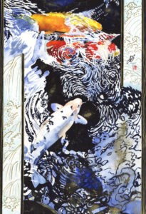 "Koi & Waterfall" original fine art by Mariko Irie "Koi & Waterfall" original fine art by Mariko Irie