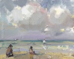 "Beach Painting Bright Clouds Shallow Waters" original fine art by Roos Schuring "Beach Painting Bright Clouds Shallow Waters" original fine art by Roos Schuring