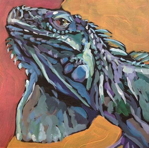 "March 7, Frank the Iguana" original fine art by Kat Corrigan "March 7, Frank the Iguana" original fine art by Kat Corrigan