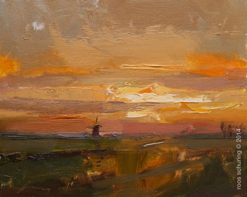 "Windmill in Morning Light" original fine art by Roos Schuring "Windmill in Morning Light" original fine art by Roos Schuring