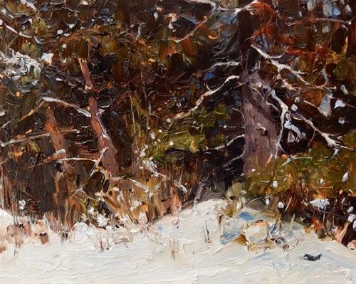 "Winter Woodland winter landscape painting by Robin Weiss" original fine art by Robin Weiss "Winter Woodland winter landscape painting by Robin Weiss" original fine art by Robin Weiss