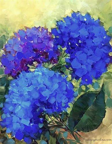"Three of a Kind Blue Hydrangeas - Nancy Medina Art Videos and Classes" original fine art by Nancy Medina "Three of a Kind Blue Hydrangeas - Nancy Medina Art Videos and Classes" original fine art by Nancy Medina