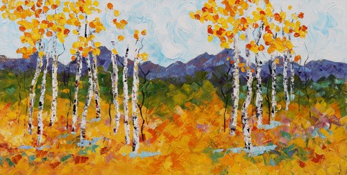 "Palette Knife Aspen Tree Impressionist Landscape Painting Autumn Weekend by Colorado Impressionist" original fine art by Judith Babcock "Palette Knife Aspen Tree Impressionist Landscape Painting Autumn Weekend by Colorado Impressionist" original fine art by Judith Babcock