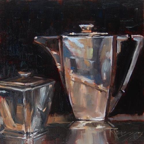 "Art Deco Coffee Pot still life painting by Robin Weiss" original fine art by Robin Weiss "Art Deco Coffee Pot still life painting by Robin Weiss" original fine art by Robin Weiss