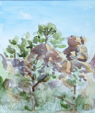 "Watercolor Painting: Moon Over the Ridge" original fine art by Deb Anderson "Watercolor Painting: Moon Over the Ridge" original fine art by Deb Anderson