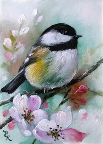 "Mint Chickadee ACEO" original fine art by Paulie Rollins "Mint Chickadee ACEO" original fine art by Paulie Rollins