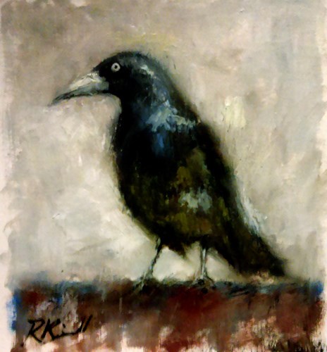 "Raven on the Backyard Fence" original fine art by Bob Kimball "Raven on the Backyard Fence" original fine art by Bob Kimball