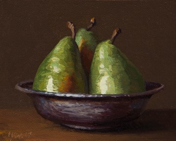 "Three D'Anjou Pears in a Copper Bowl (Separation of Powers)" original fine art by Abbey Ryan "Three D'Anjou Pears in a Copper Bowl (Separation of Powers)" original fine art by Abbey Ryan