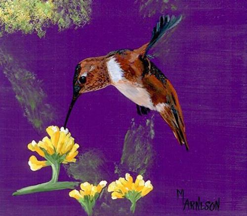 "Wildlife, Bird Art Painting Nectar for a Rufus by Mary Arneson Art-Works of Whimsy" original fine art by Mary Arneson "Wildlife, Bird Art Painting Nectar for a Rufus by Mary Arneson Art-Works of Whimsy" original fine art by Mary Arneson