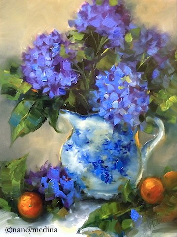"Winter Blues Hydrangeas - Flower Paintings by Nancy Medina Art" original fine art by Nancy Medina "Winter Blues Hydrangeas - Flower Paintings by Nancy Medina Art" original fine art by Nancy Medina