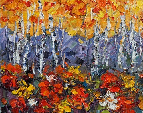 "Palette Knife Aspen Tree Colorado Landscape Painting Theater of the Forest by Colorado Impressioni" original fine art by Judith Babcock "Palette Knife Aspen Tree Colorado Landscape Painting Theater of the Forest by Colorado Impressioni" original fine art by Judith Babcock