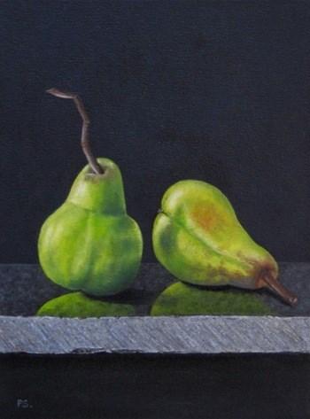 "Two green Pears" original fine art by Pera Schillings "Two green Pears" original fine art by Pera Schillings