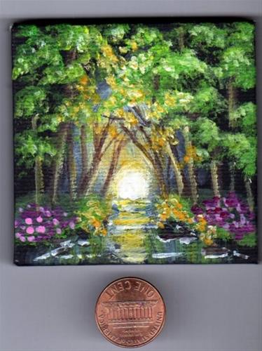 "The Brook at Night Miniature Painting" original fine art by Patricia Ann Rizzo "The Brook at Night Miniature Painting" original fine art by Patricia Ann Rizzo
