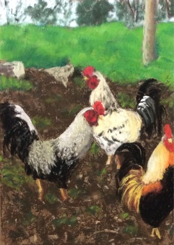 "THE CHICKENS OF FAIR OAKS" original fine art by Marti Walker "THE CHICKENS OF FAIR OAKS" original fine art by Marti Walker