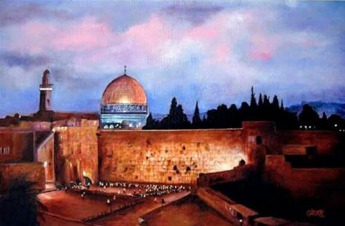 "Old City of Jerusalem at night" original fine art by Cheryl Abling "Old City of Jerusalem at night" original fine art by Cheryl Abling