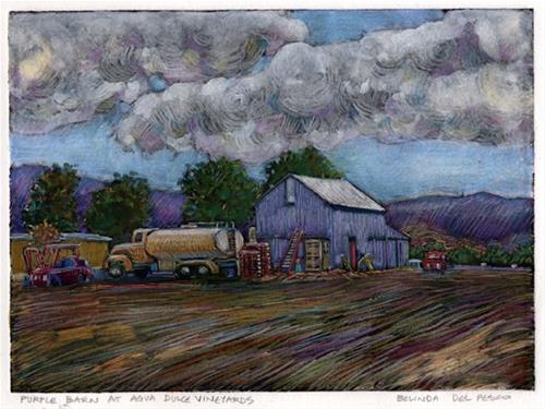 "Monotype: Purple Barn (& organizing your studio)" original fine art by Belinda Del Pesco "Monotype: Purple Barn (& organizing your studio)" original fine art by Belinda Del Pesco