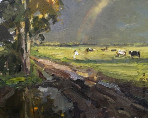 "Cows at my favorite spot" original fine art by Roos Schuring "Cows at my favorite spot" original fine art by Roos Schuring
