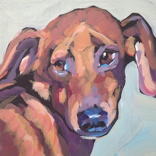 "Dachshund Glances" original fine art by Kat Corrigan "Dachshund Glances" original fine art by Kat Corrigan