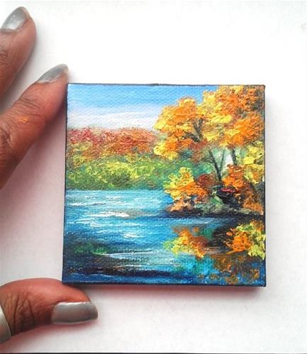 "Fall Trees Reflecting in Lake" original fine art by Camille Morgan "Fall Trees Reflecting in Lake" original fine art by Camille Morgan