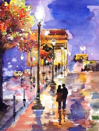 "City of Light, Champs-Elysees, Paris" original fine art by Lisa Fu "City of Light, Champs-Elysees, Paris" original fine art by Lisa Fu