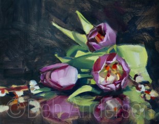 "Oil painting of Tulips and Catkins" original fine art by Deb Anderson "Oil painting of Tulips and Catkins" original fine art by Deb Anderson