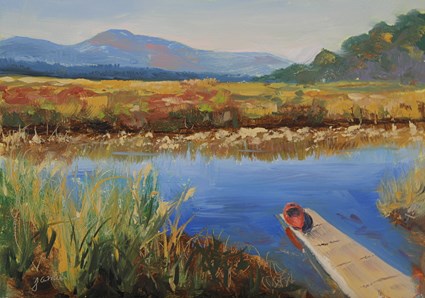 "Red Kayak on a Hudson Marsh" original fine art by Jamie Williams Grossman "Red Kayak on a Hudson Marsh" original fine art by Jamie Williams Grossman